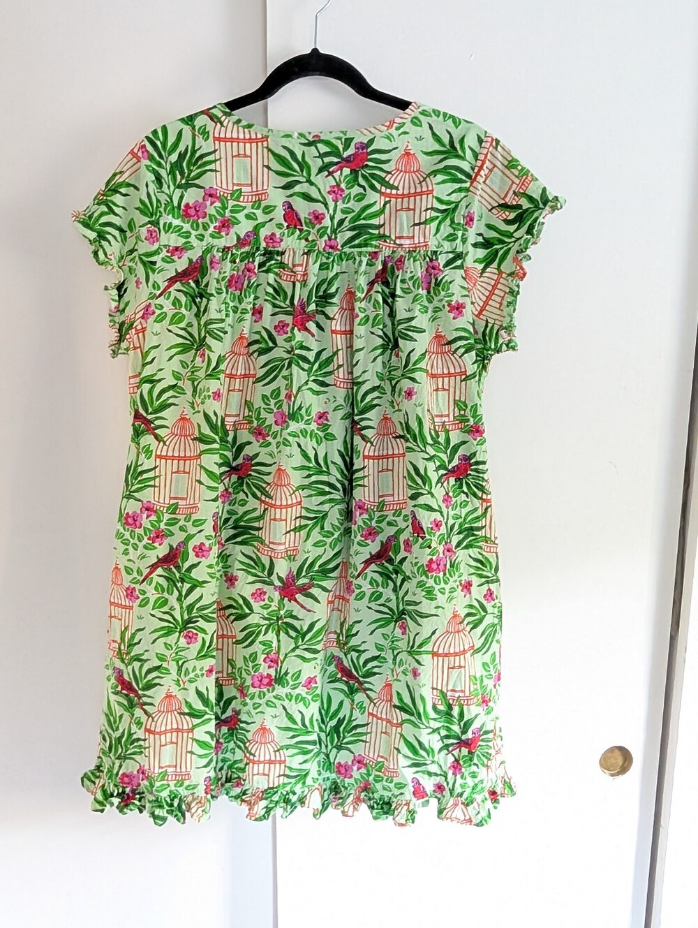 Printfresh Organic Cotton Floral Bird Print Night Gown Ruffle Hem & Sleeve Sz M - Picture 7 of 14